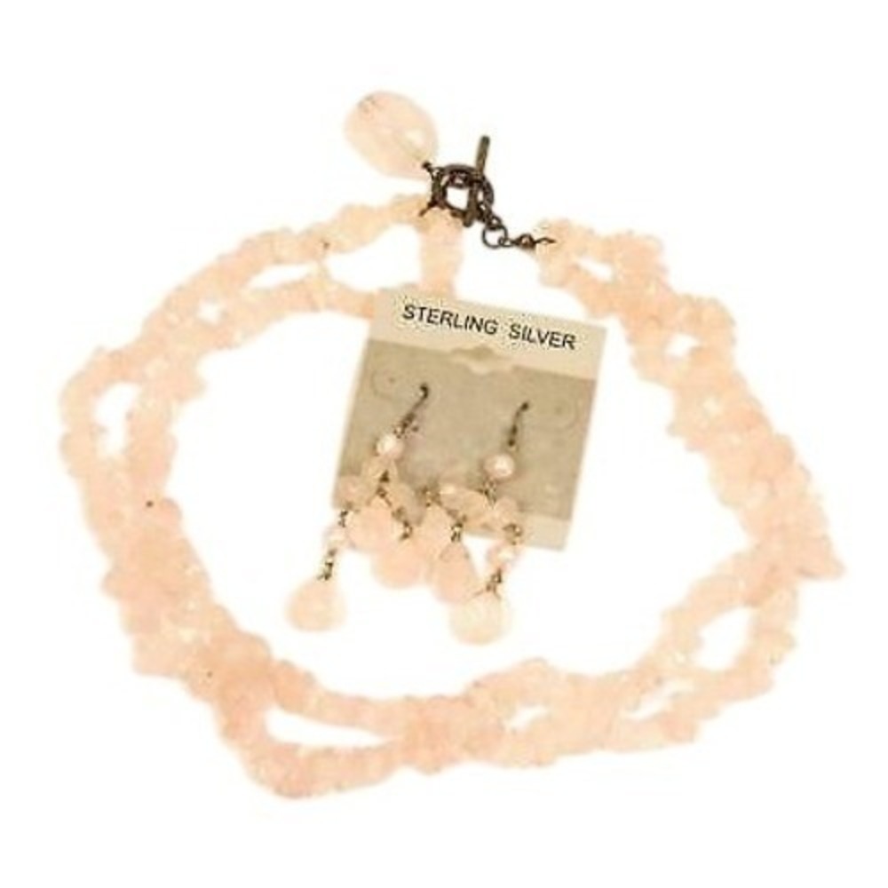 Beautiful Pink Rose Quartz Gemstone Necklace & Chandelier Earrings*Sterling 925